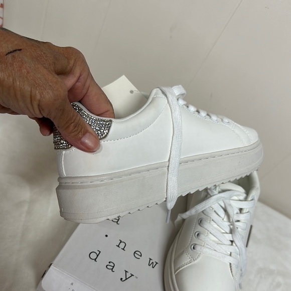 A New Day White  Sneakers with Rhinestones - Picture 3 of 12